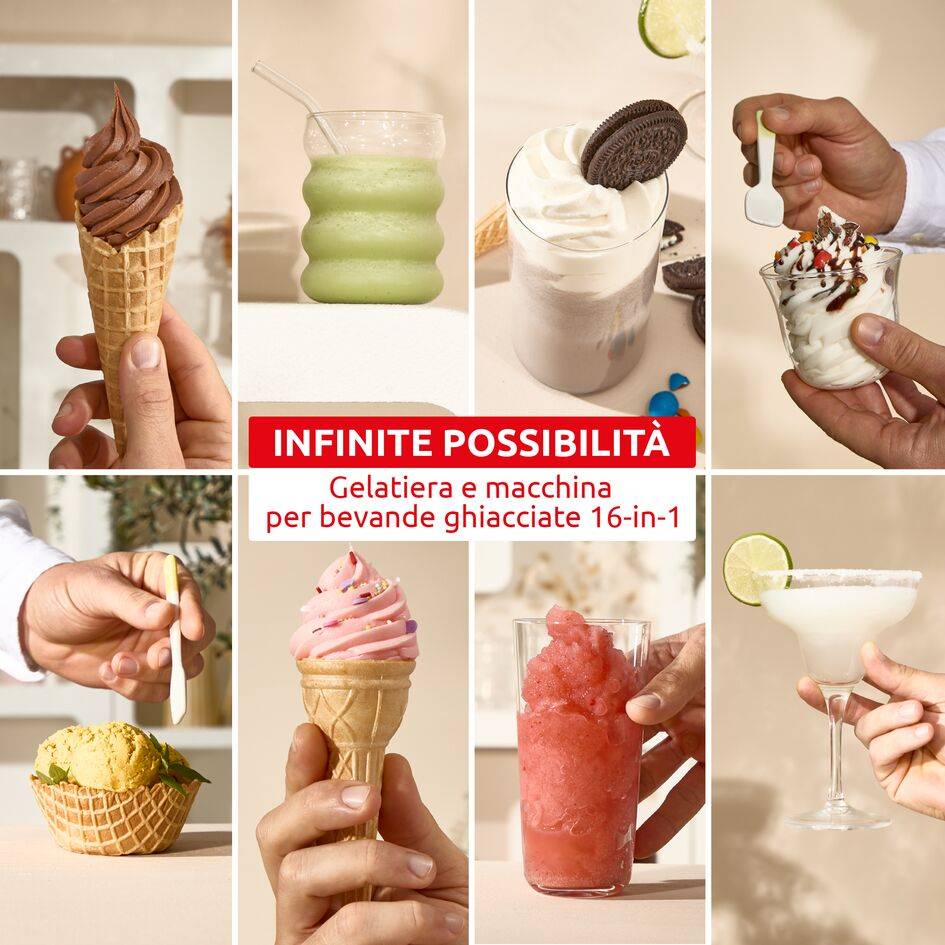 Freezi, Gelatiera e Macchina per Bevande Ghiacciate 16-in-1, Golosità Ghiacciate all'Istante