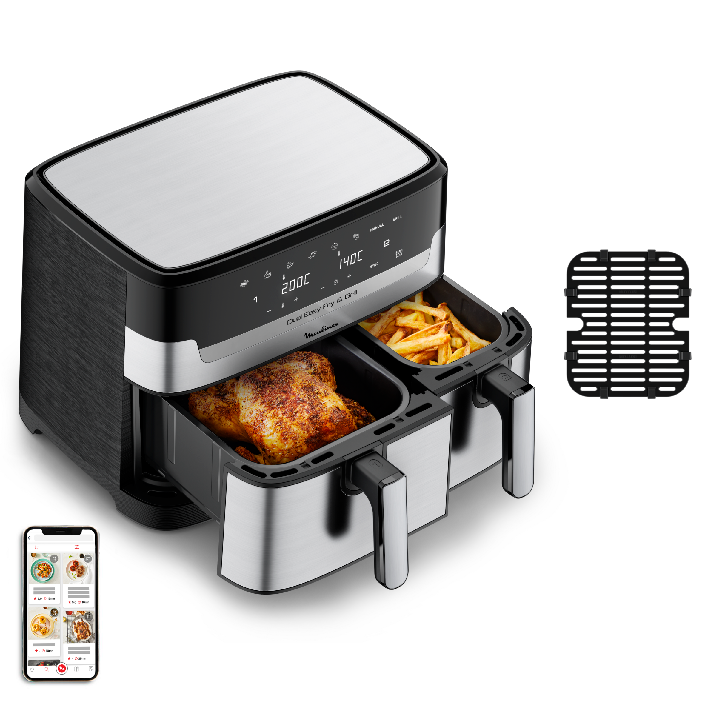 Dual Easy Fry & Grill, Friggitrice ad Aria, 8.3L, 2 Cestelli, Modalità Sync