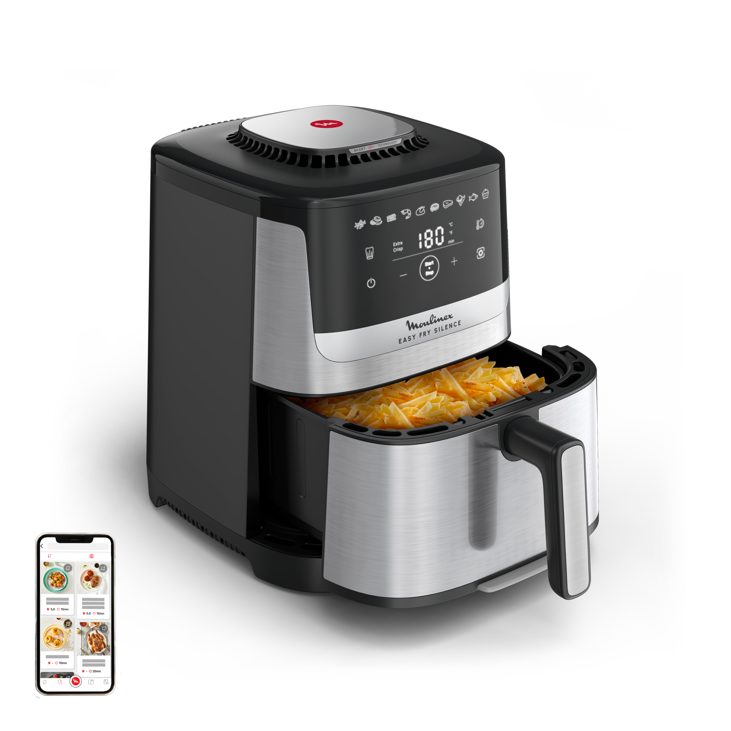 Easy Fry Silence, Friggitrice ad Aria 5L, Silent Technology, Easy Clean & Store System