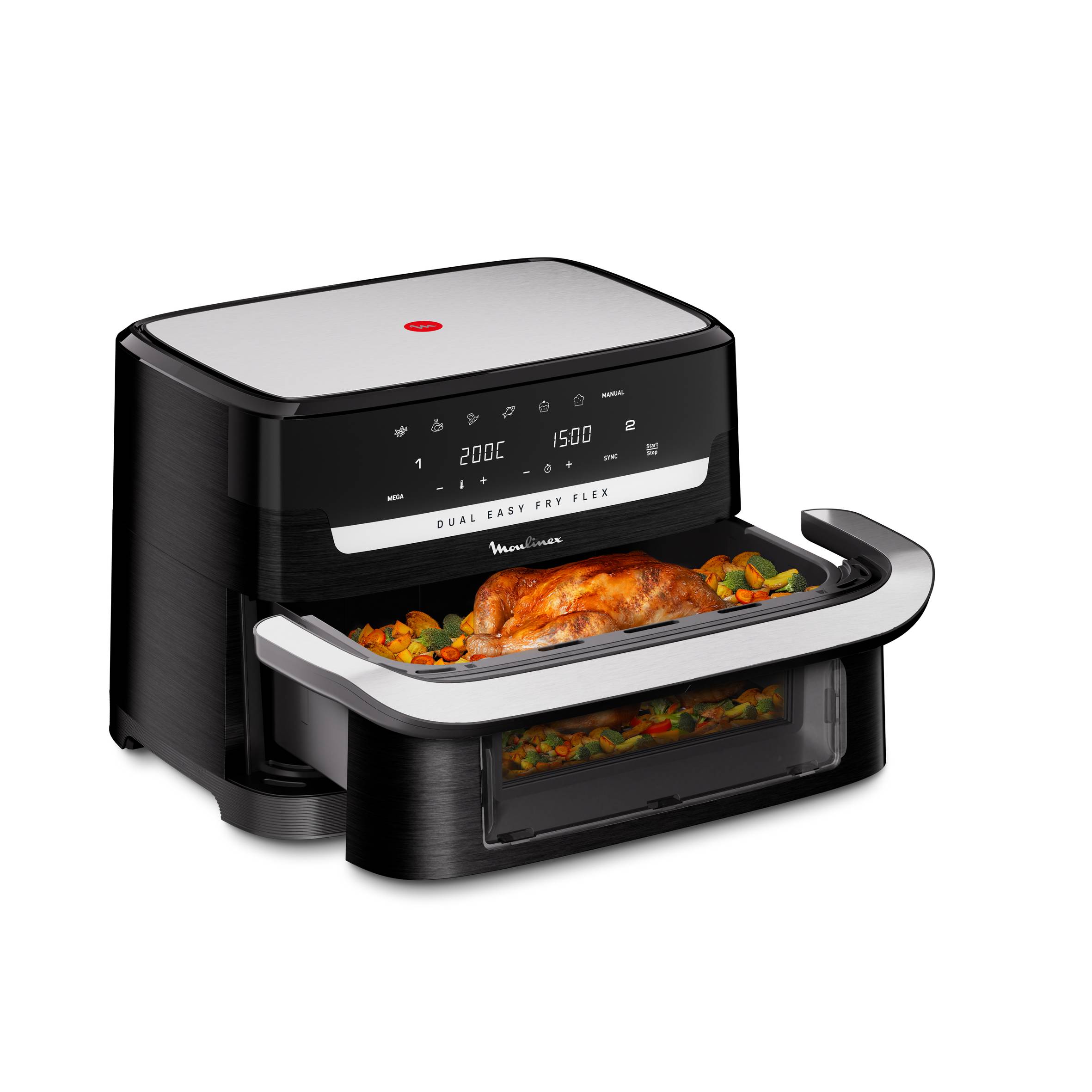 Dual Easy Fry Flex, Friggitrice ad Aria, Capacità 9L/2,5kg, Divisore Rimovibile FlexCook, Visore per Monitorare la Cottura