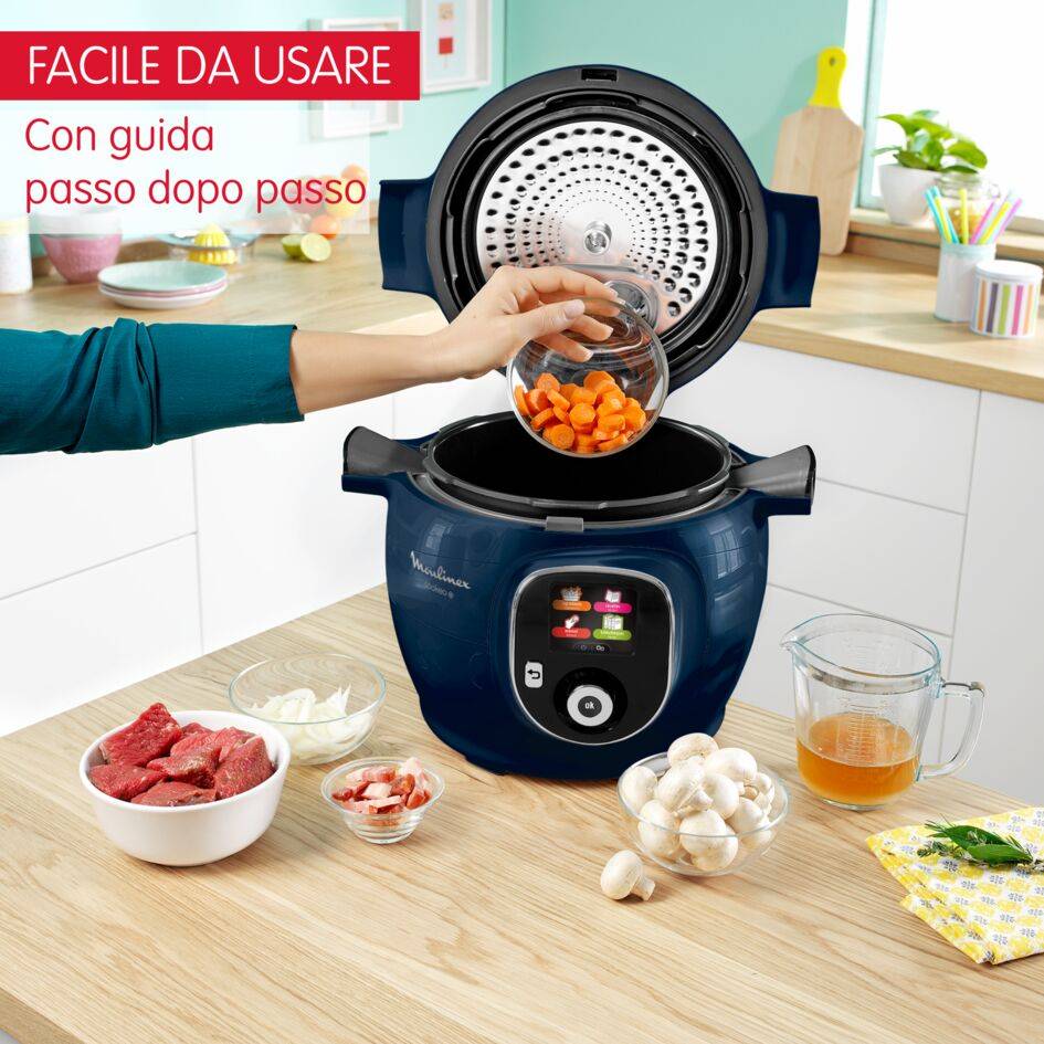 Cookeo+ Midnight Blue, Multicooker a Pressione, Capacità 6L, 6 Modalità di Cottura, 150 Ricette Integrate