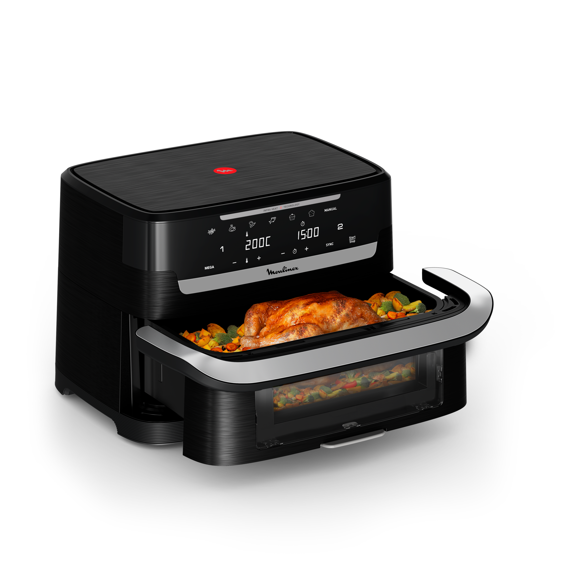 Ever Fry Dual Flex, friggitrice ad aria, doppio cestello flessibile, capacità di 9 L, Tecnologia Infra Heat