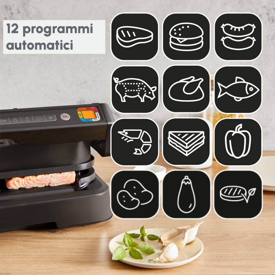 OptiGrill 4in1 XL, Griglia a Contatto Intelligente, Risultati Perfetti, Nessun Monitoraggio, 12 Programmi Automatici, 4 Funzioni di Cottura