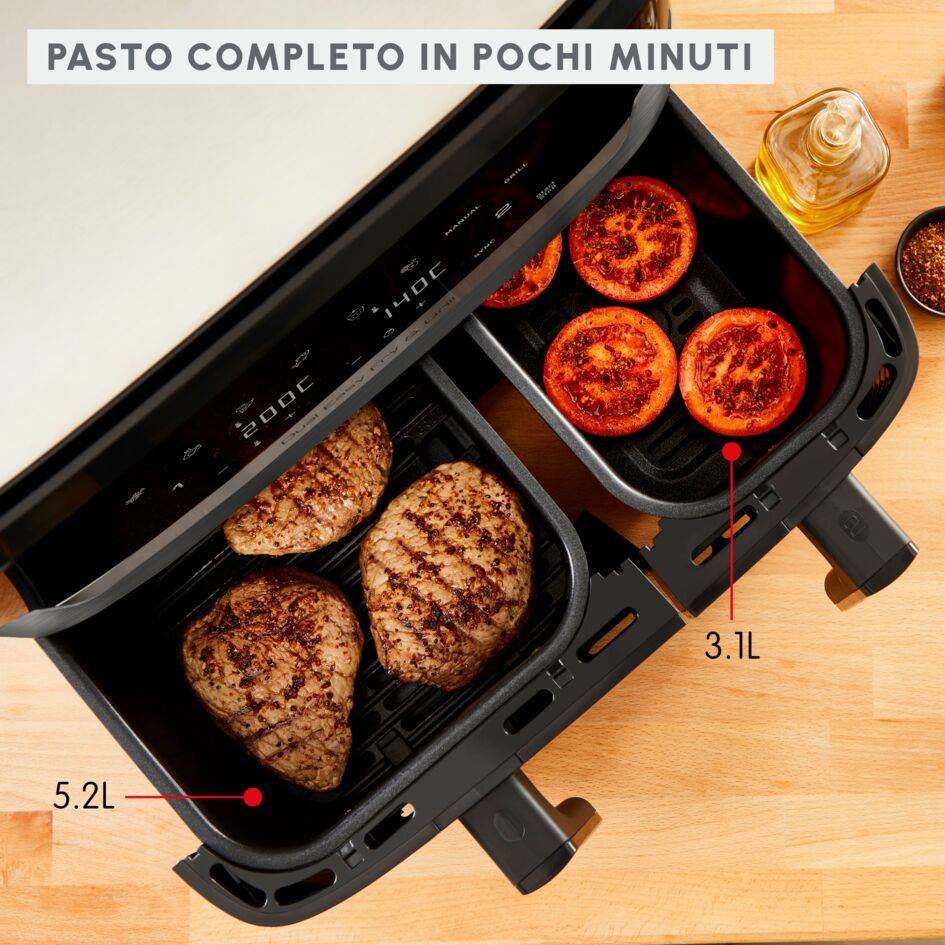 Dual Easy Fry & Grill, Friggitrice ad Aria, 8.3L, 2 Cestelli, Modalità Sync