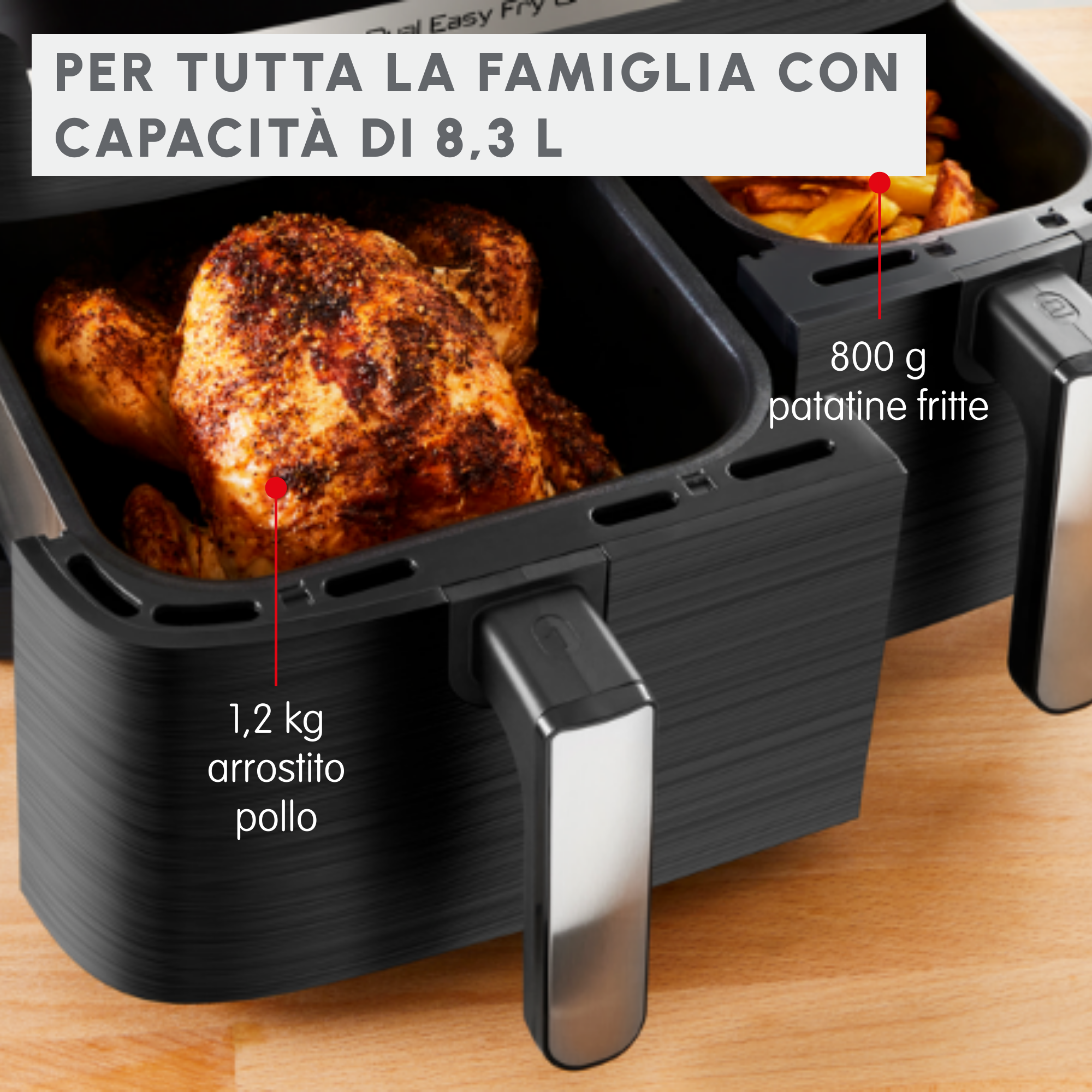 Dual Easy Fry & Grill, Friggitrice ad Aria, 8.3L,  2 Cestelli, Modalità Sync