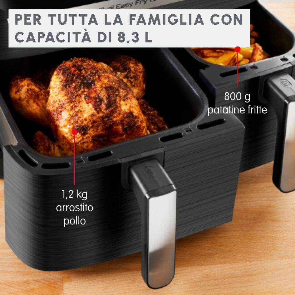 Dual Easy Fry & Grill, Friggitrice ad Aria, 8.3L,  2 Cestelli, Modalità Sync