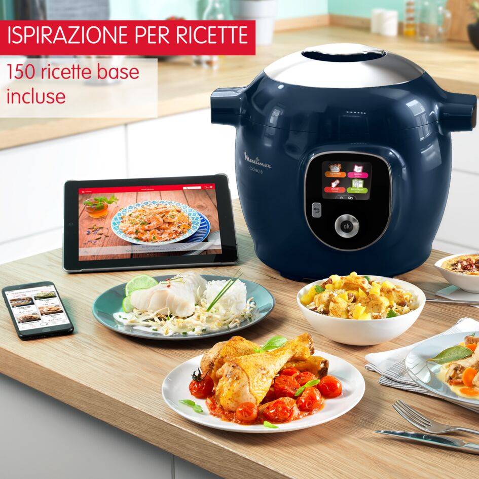 Cookeo+ Midnight Blue, Multicooker a Pressione, Capacità 6L, 6 Modalità di Cottura, 150 Ricette Integrate