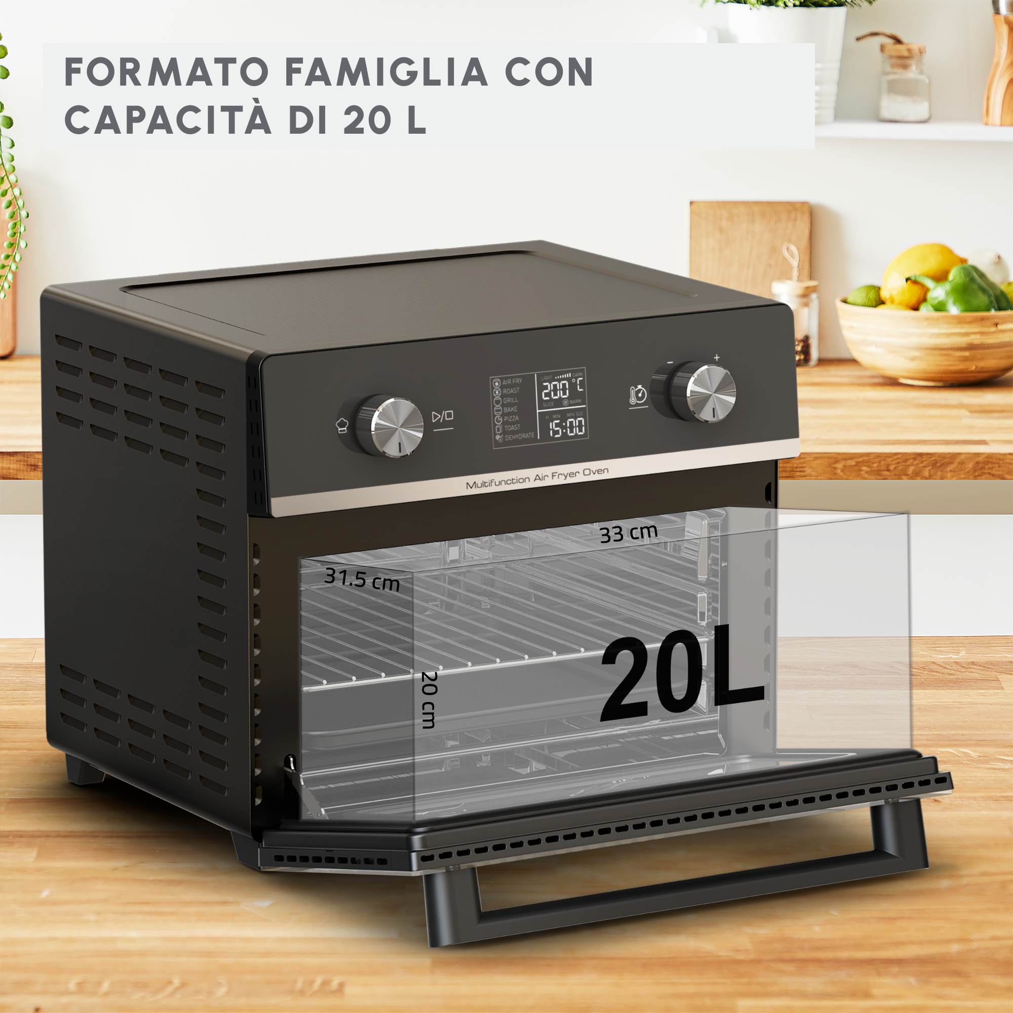 Easy Fry Air Fryer Oven, Friggitrici Ad Aria e Forno, Capacità 20L, 10 Funzioni di Cottura, Digitale
