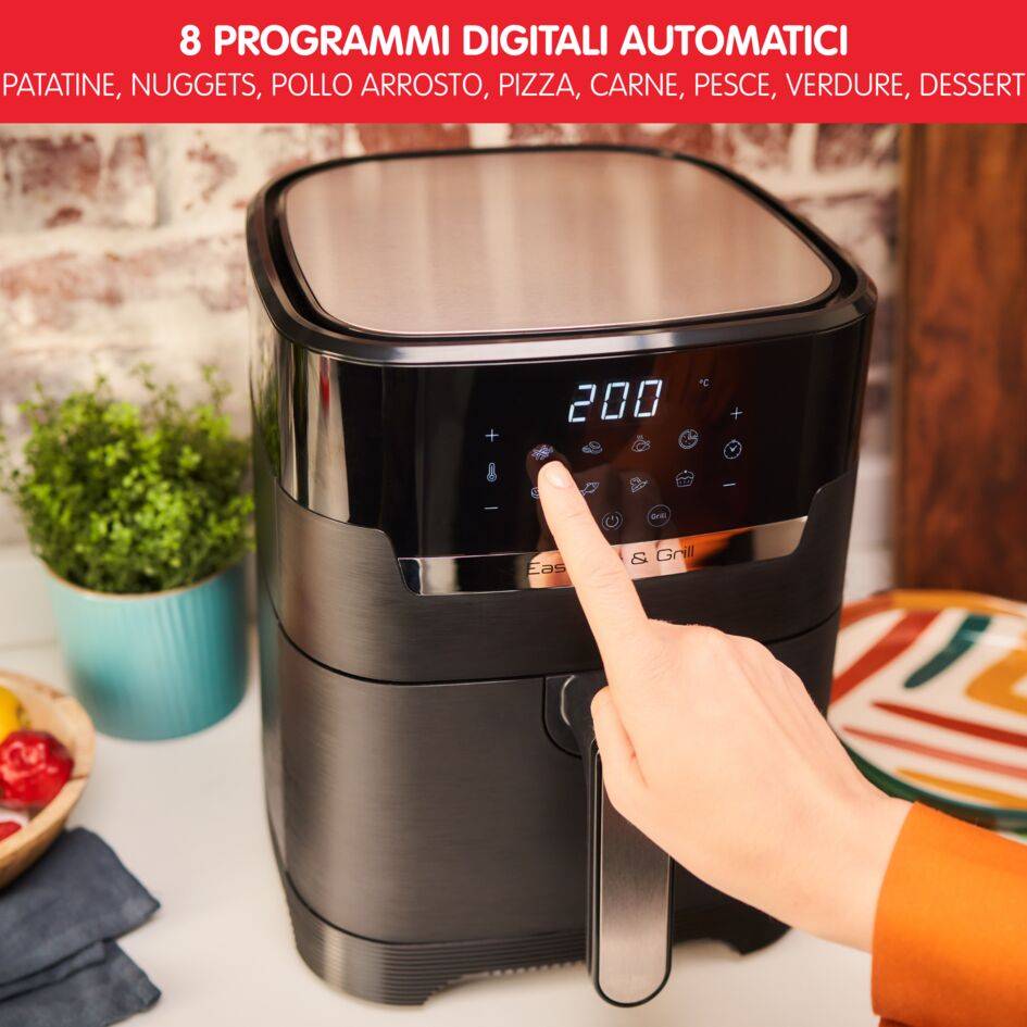 Easy Fry & Grill, Friggitrice ad Aria 4.6L,/1kg, Digitale, Funzione Grill, Griglia in Alluminio Pressofuso