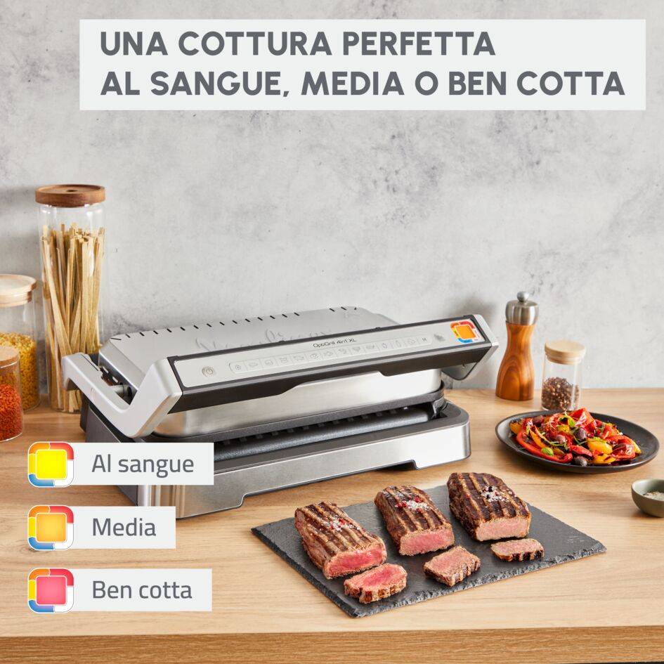 OptiGrill 4in1 XL, Griglia a Contatto Intelligente, Risultati Perfetti, Nessun Monitoraggio, 12 Programmi Automatici, 4 Funzioni di Cottura