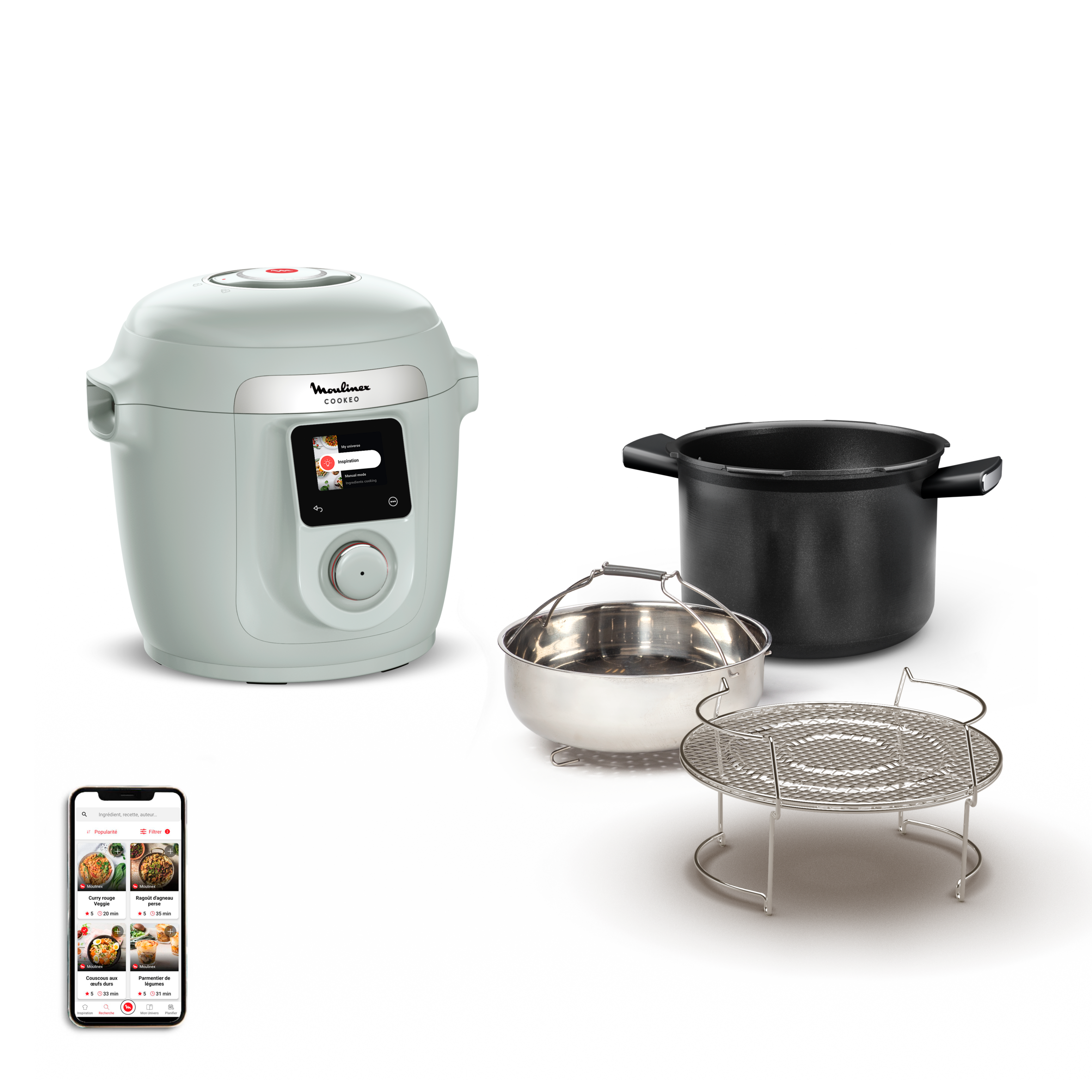 Cookeo Wi-Fi 10in1 Eucalyptus,  Multicooker a Pressione, Capacità 6L, 10 Modalità di Cottura, Cottura Veloce