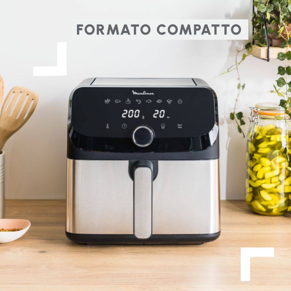 Easy Fry Mega, Friggitrice ad aria, Capacità Extra Large 7,5L/2kg, 8 programmi preimpostati, Acciaio Inossidabile