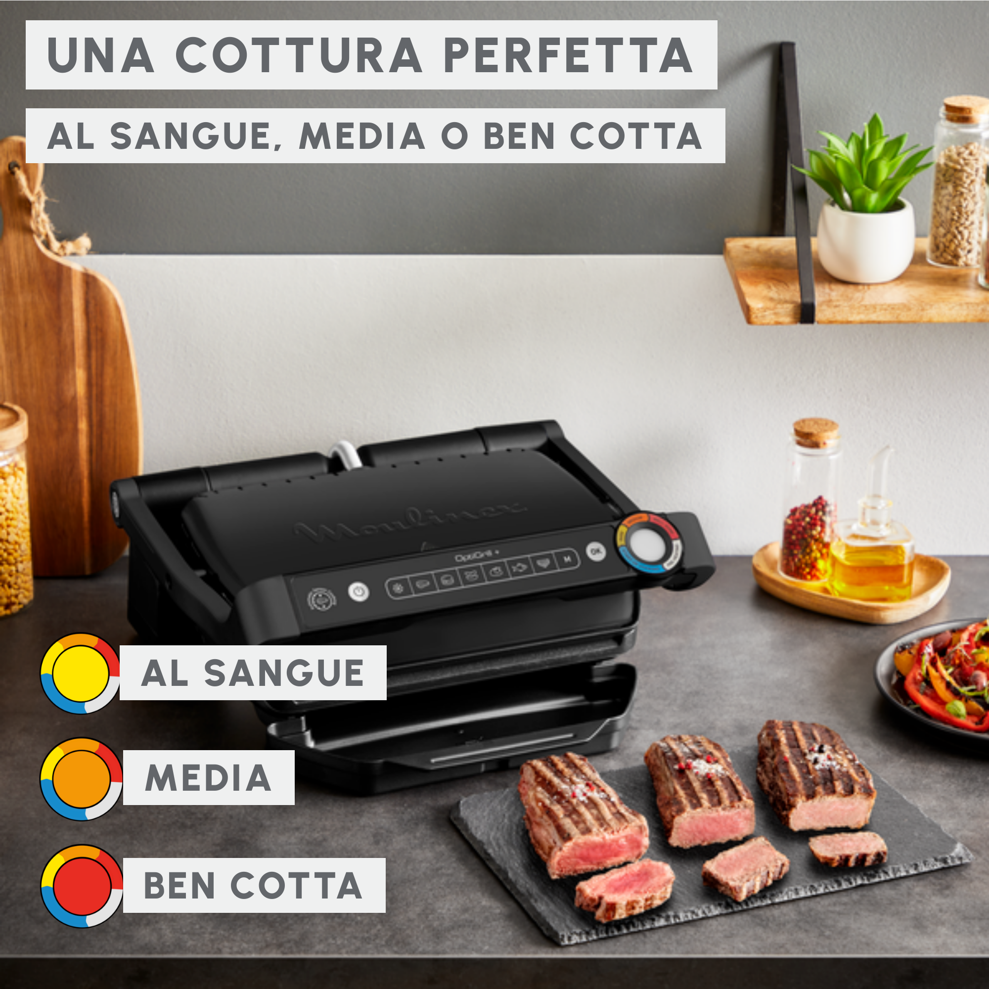 OptiGrill+, Griglia a Contatto Intelligente, Risultati Perfetti, Nessun Monitoraggio, 6 Programmi Automatici