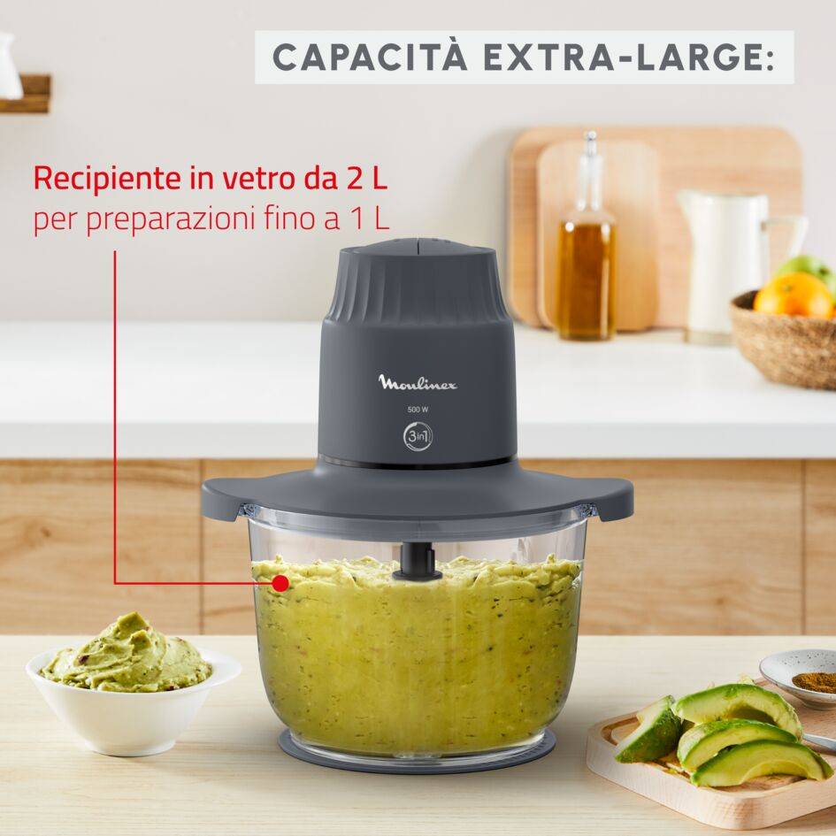 Choppeo, Tritatutto con Recipiente in Vetro, Capacità di 1 L, Vetro Borosilicato