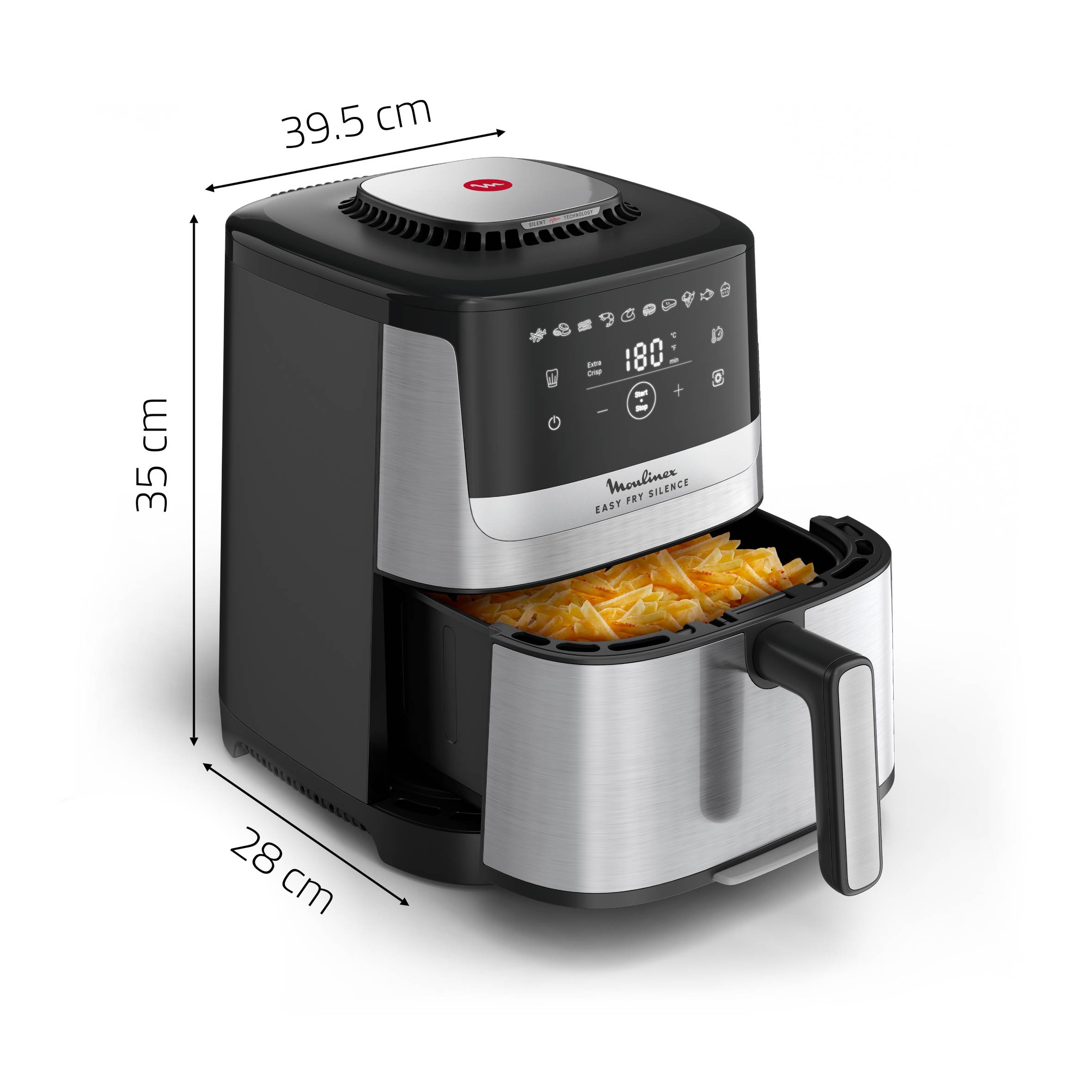 Easy Fry Silence, Friggitrice ad aria, 5L/1.5kg, Silent Technology, Easy Clean & Store System, Acciaio inossidabile