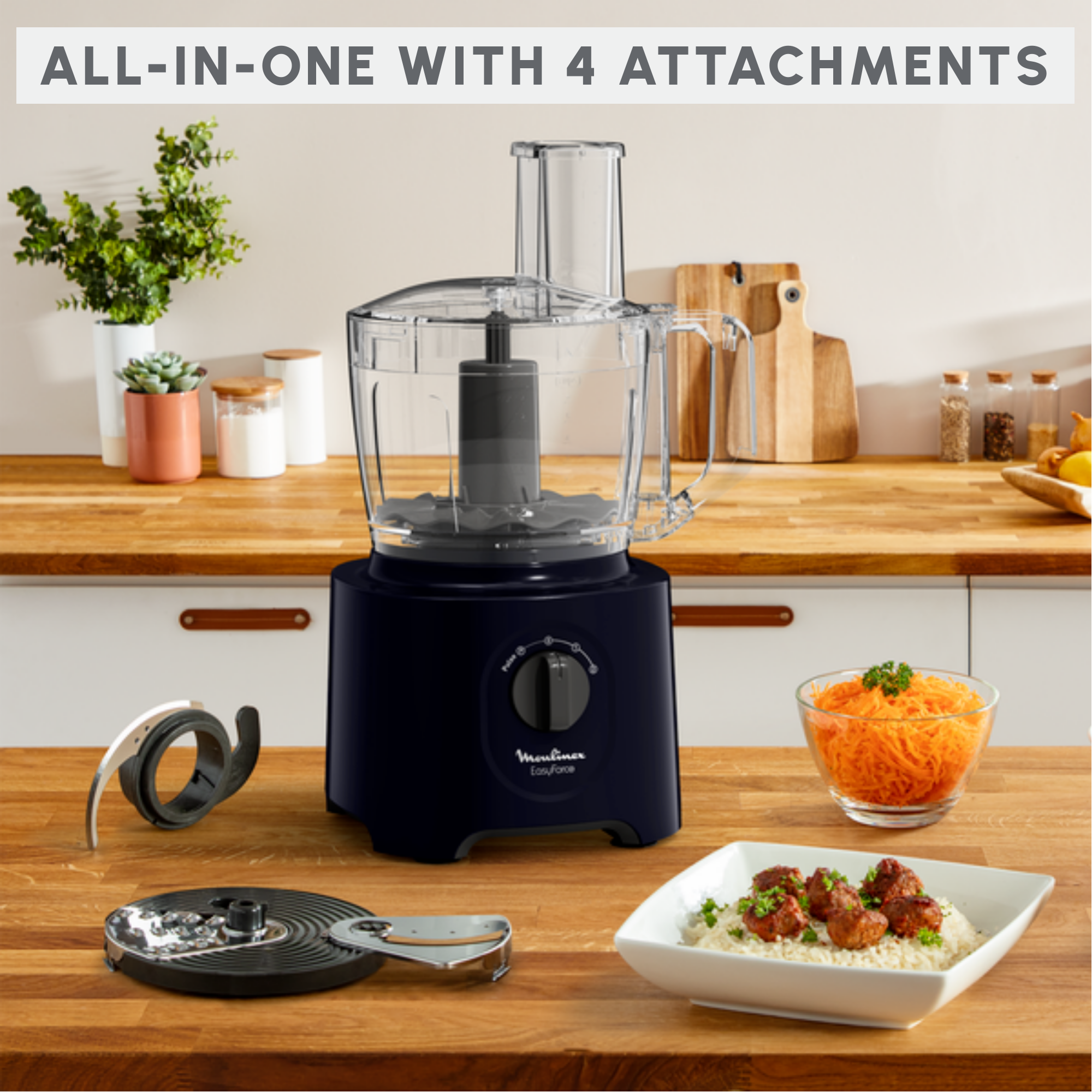 Easy Force, Food Processor, 4 Attachments, 15 Functions