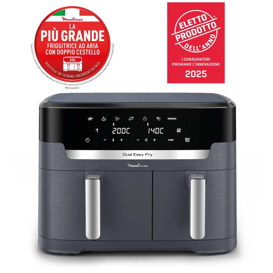 Dual Easy Fry XXL, Friggitrice ad Aria, 11L,  2 Cestelli, Modalità Sync