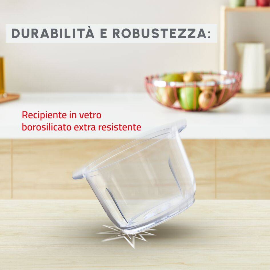 Choppeo, Tritatutto con Recipiente in Vetro, Capacità di 1 L, Vetro Borosilicato