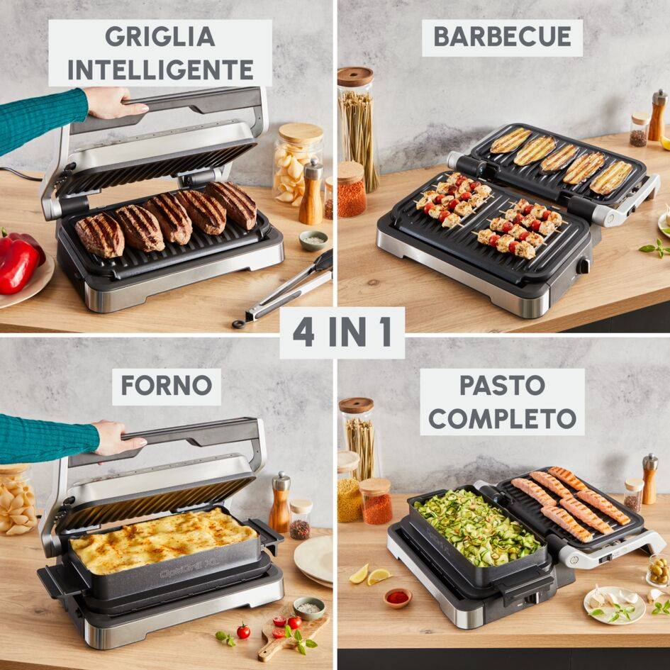 OptiGrill 4in1 XL, Griglia a Contatto Intelligente, Risultati Perfetti, Nessun Monitoraggio, 12 Programmi Automatici, 4 Funzioni di Cottura