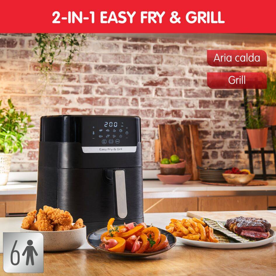 Easy Fry & Grill, Friggitrice ad Aria 4.6L,/1kg, Digitale, Funzione Grill, Griglia in Alluminio Pressofuso