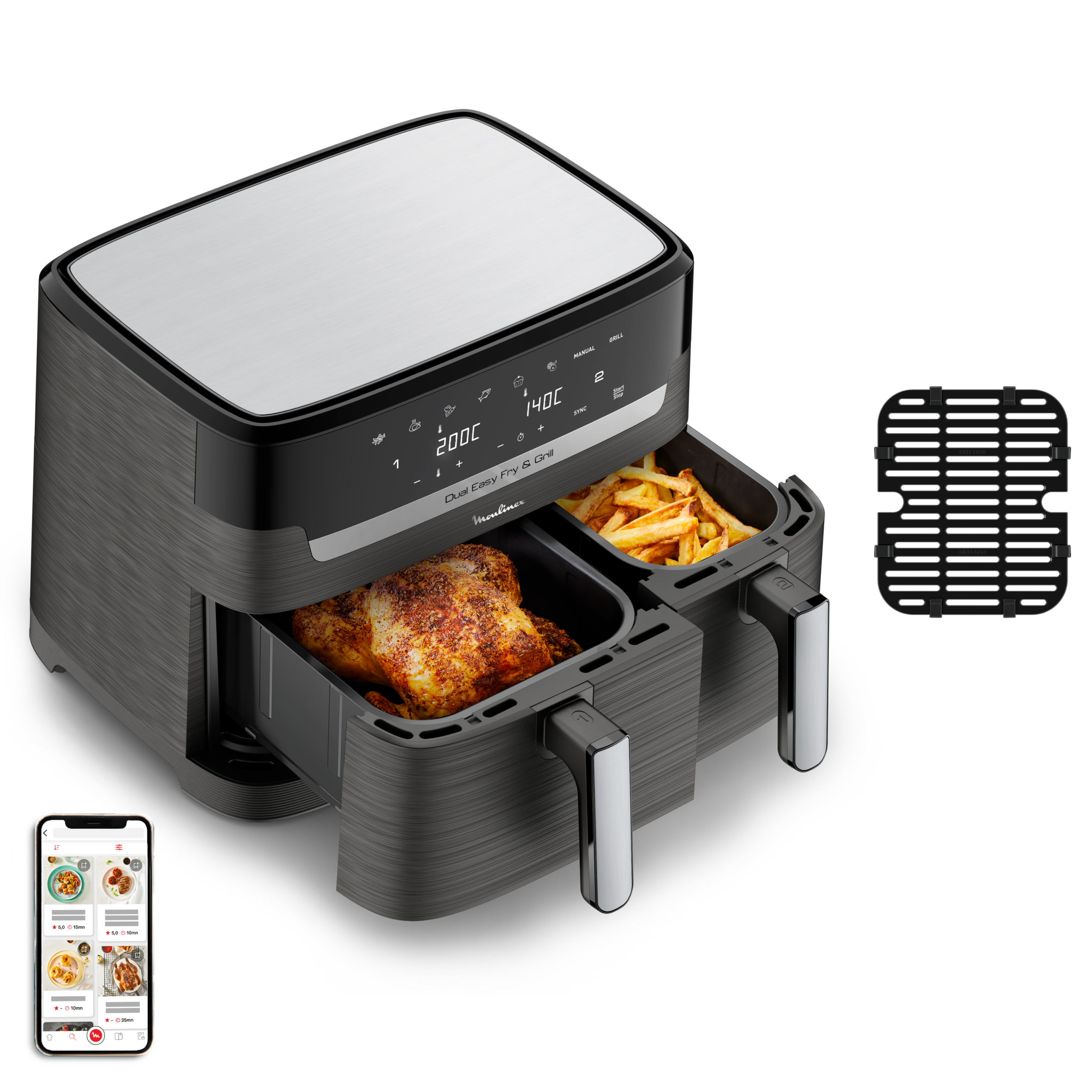 Dual Easy Fry & Grill, Friggitrice ad Aria, 8.3L, 2 Cestelli, Modalità Sync