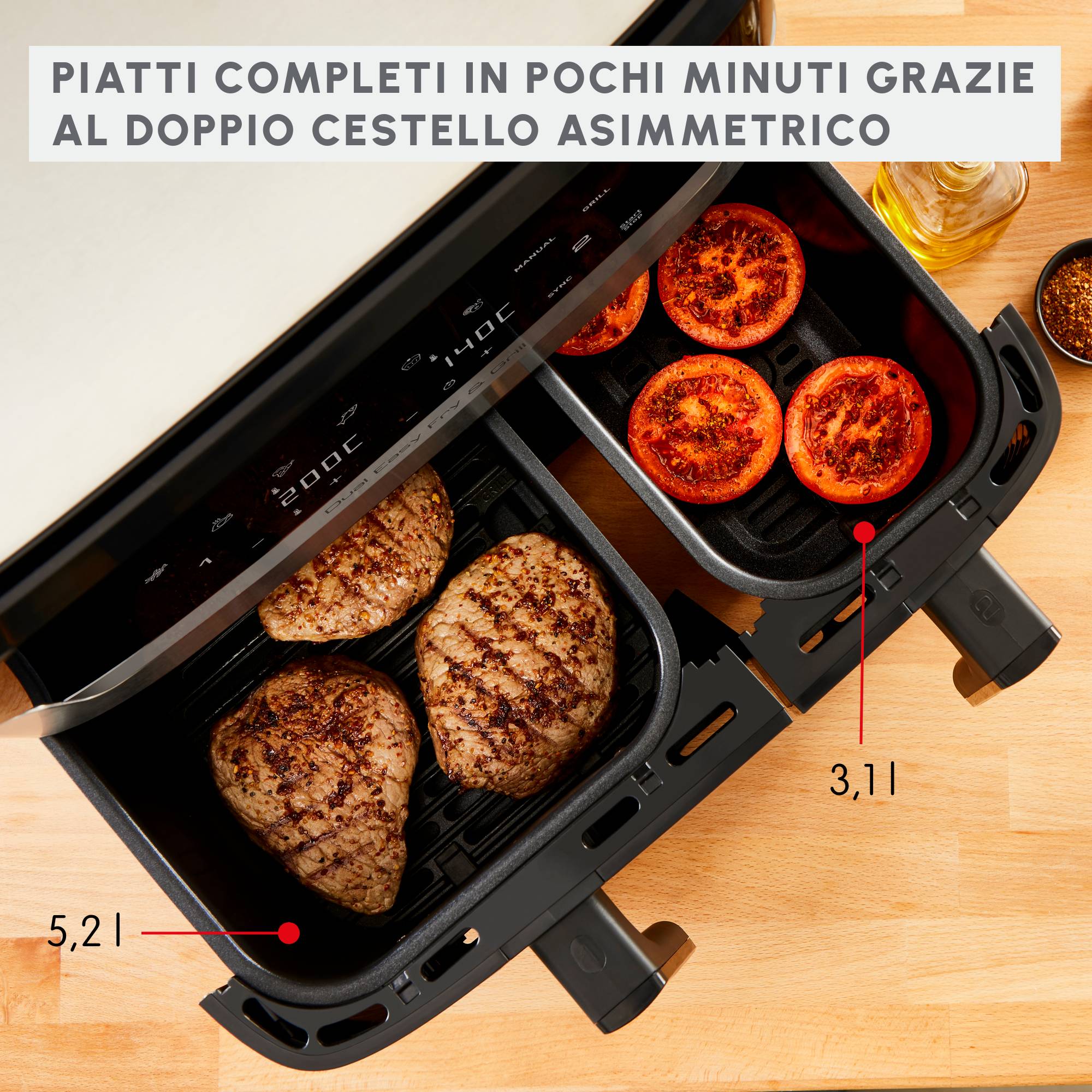 Dual Easy Fry & Grill, Friggitrice ad Aria, 8.3L,  2 Cestelli, Modalità Sync