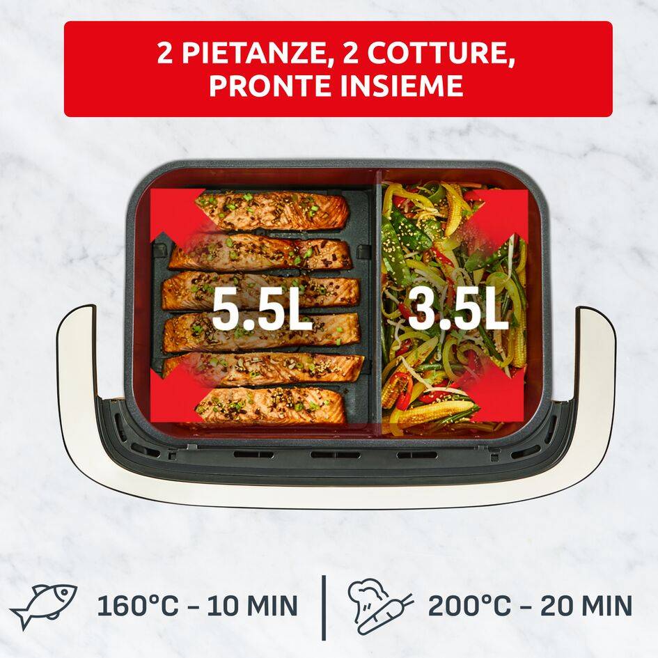 Ever Fry Dual Flex, friggitrice ad aria, doppio cestello flessibile, capacità di 9 L, Tecnologia Infra Heat