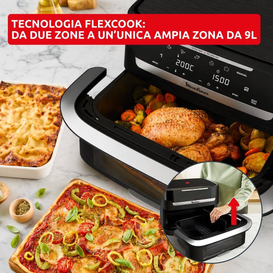 Ever Fry Dual Flex, friggitrice ad aria, doppio cestello flessibile, capacità di 9 L, Tecnologia Infra Heat