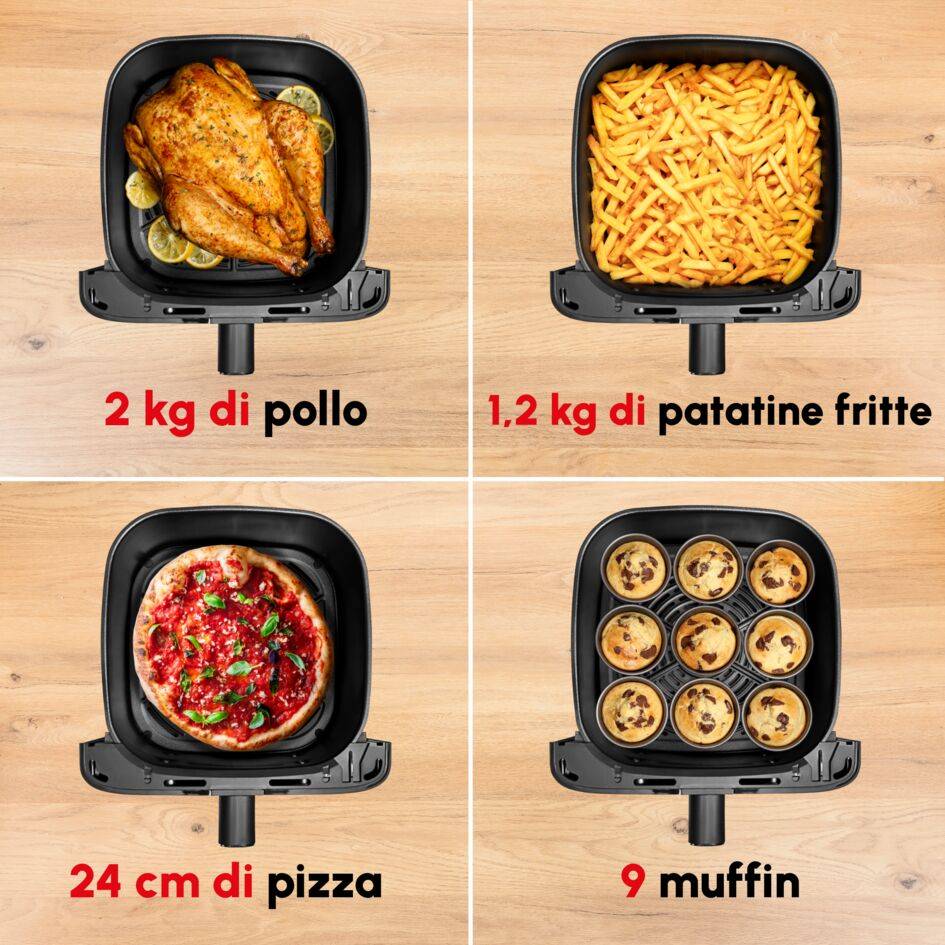 Easy Fry Mega, Friggitrice ad aria, Capacità Extra Large 7,5L/2kg, 8 programmi preimpostati, Acciaio Inossidabile