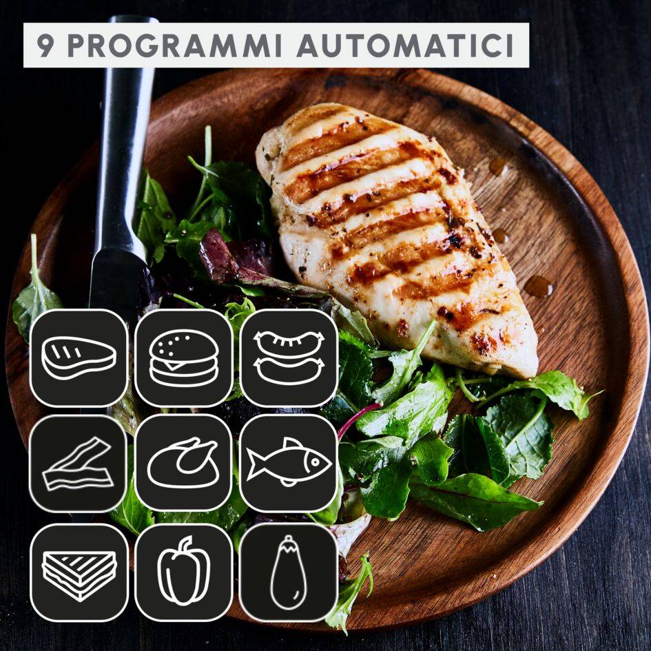OptiGrill+ XL, Griglia a Contatto Intelligente, Risultati Perfetti, Nessun Monitoraggio, 9 Programmi Automatici, Superficie Extra Large