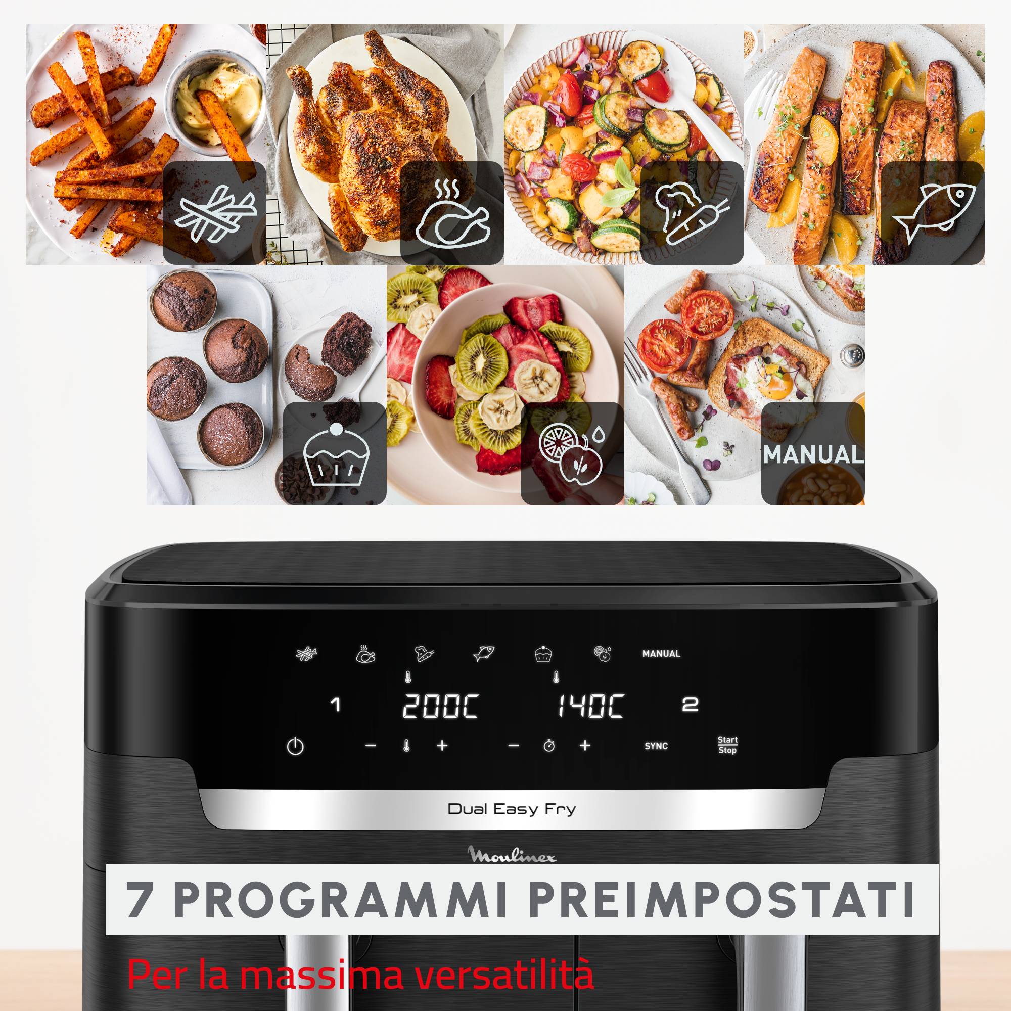 Dual Easy Fry XXL, Friggitrice ad Aria, 11L,  2 Cestelli, Modalità Sync
