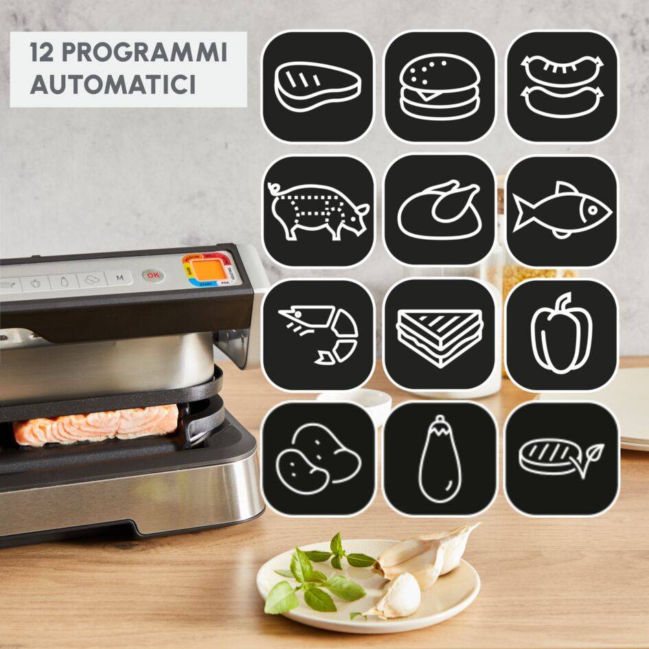 OptiGrill 4in1 XL, Griglia a Contatto Intelligente, Risultati Perfetti, Nessun Monitoraggio, 12 Programmi Automatici, 4 Funzioni di Cottura