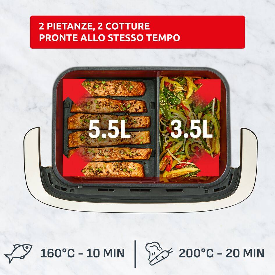 Ever Fry Dual Flex, friggitrice ad aria, doppio cestello flessibile, capacità di 9 L, Tecnologia Infra Heat