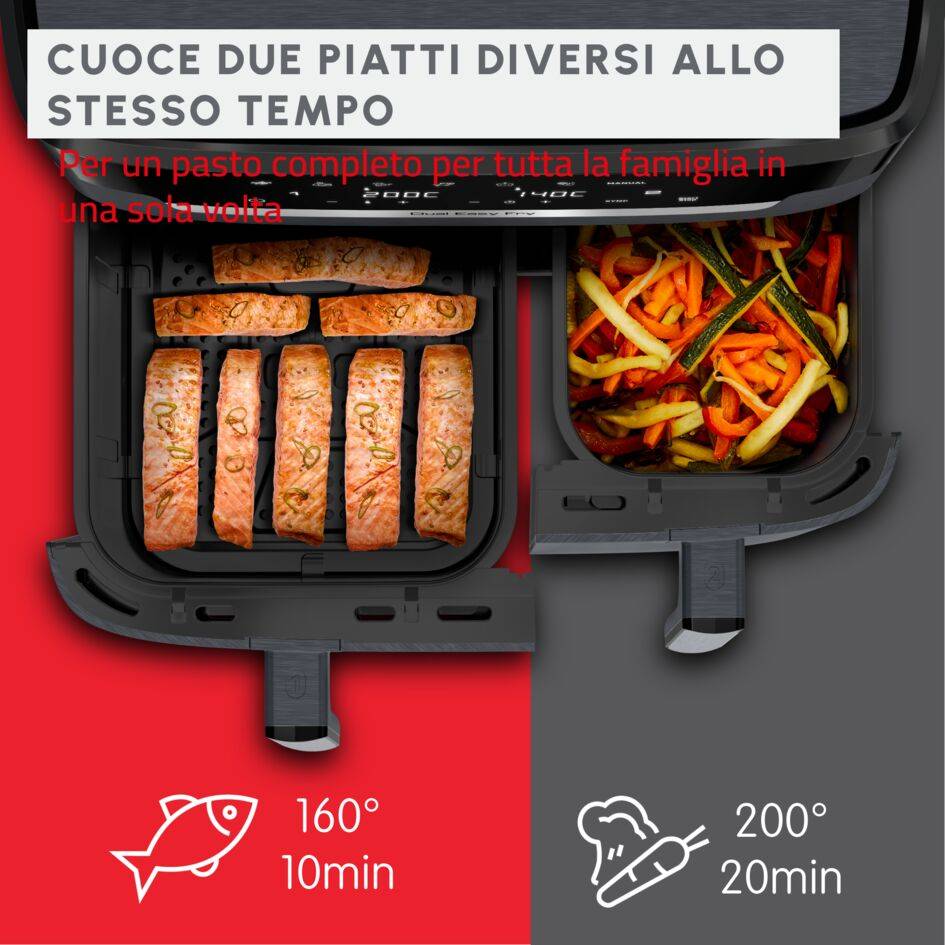 Dual Easy Fry XXL, Friggitrice ad Aria, 11L,  2 Cestelli, Modalità Sync