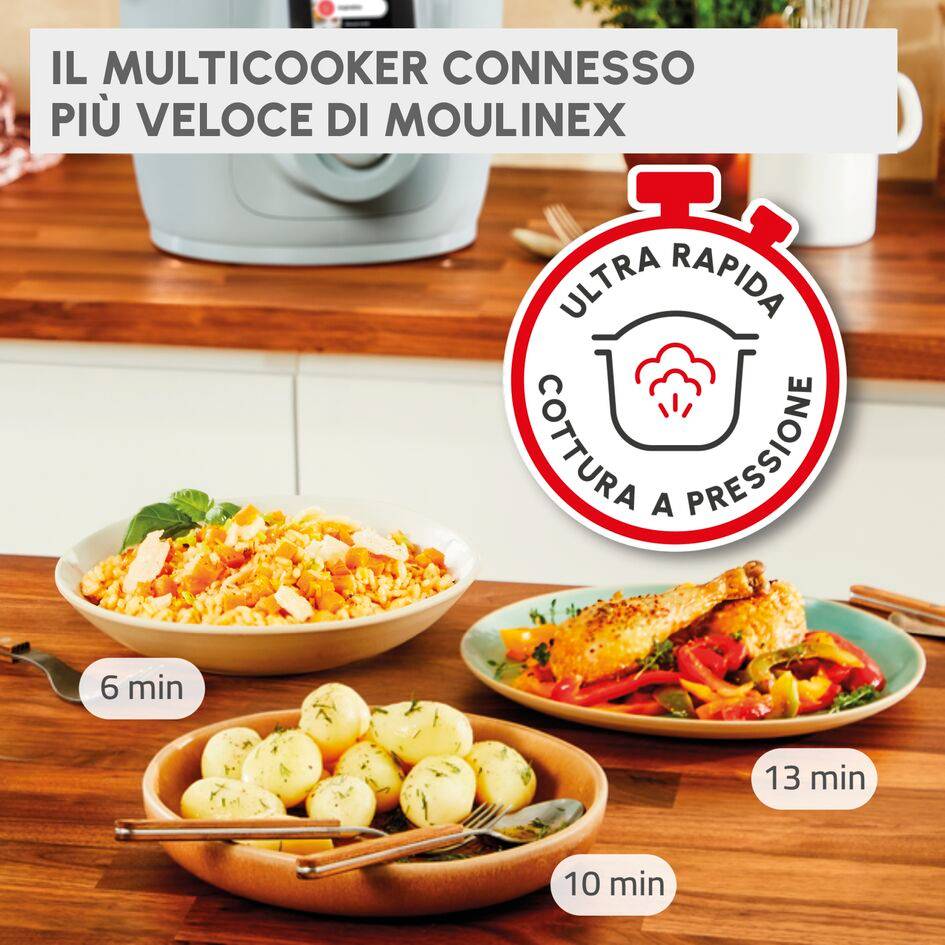 Cookeo Wi-Fi 10in1 Eucalyptus, Multicooker a Pressione, Capacità 6L, 10 Modalità di Cottura, Cottura Veloce