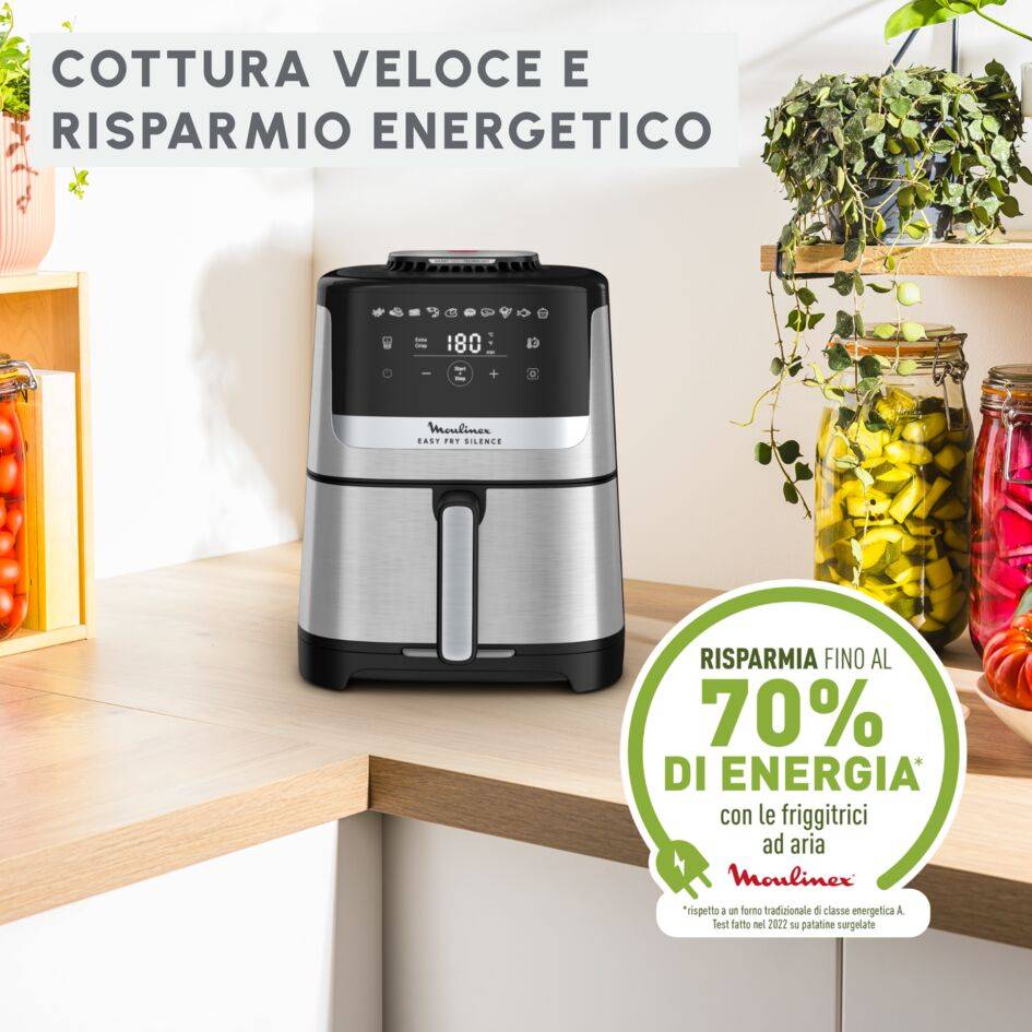 Easy Fry Silence, Friggitrice ad Aria 5L, Silent Technology, Easy Clean & Store System