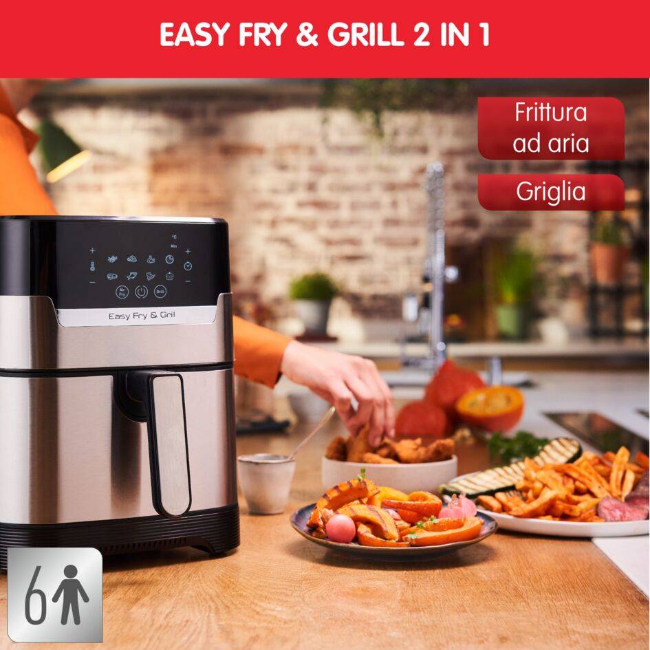 Easy Fry & Grill, Friggitrice ad Aria 4.2L,/1kg, Digitale, Funzione Grill, Griglia in Alluminio Pressofuso