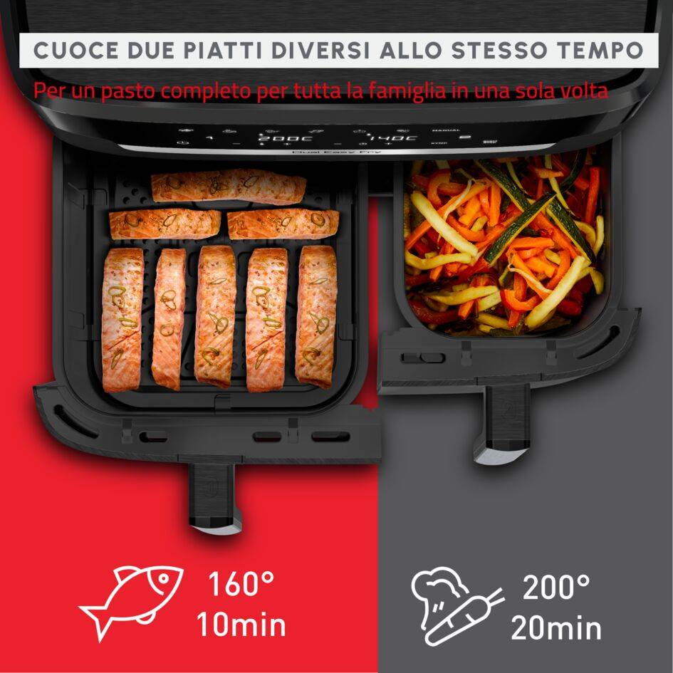 Dual Easy Fry XXL, Friggitrice ad Aria, 11L,  2 Cestelli, Modalità Sync