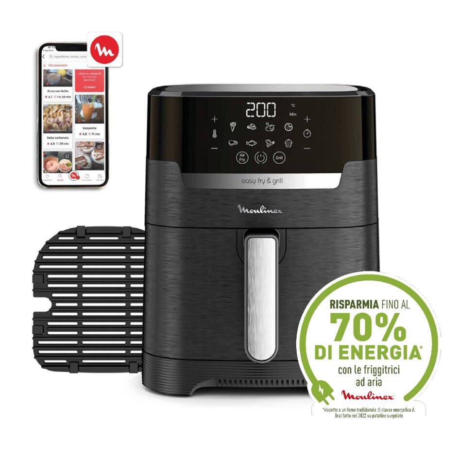 Easy Fry & Grill, Friggitrice ad Aria 4.6L,/1kg, Digitale, Funzione Grill, Griglia in Alluminio Pressofuso