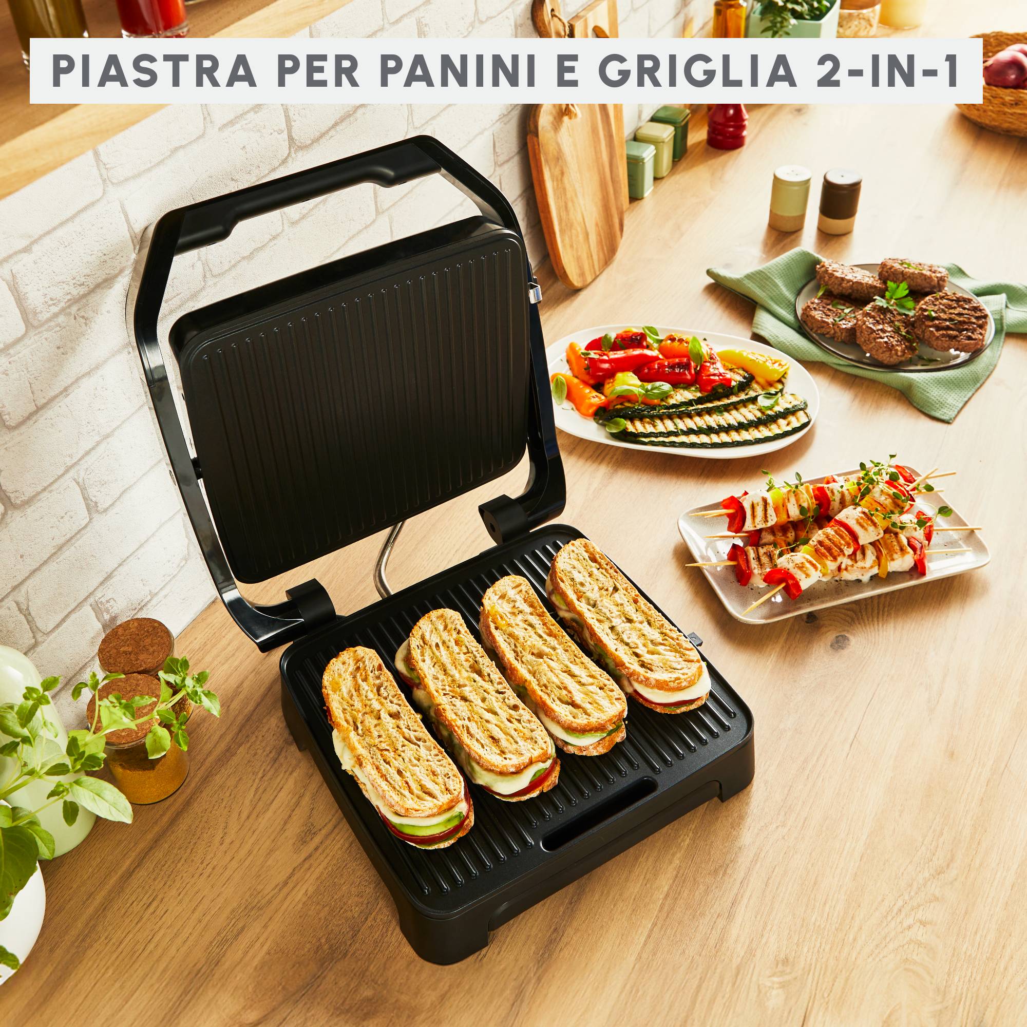 Inizio, Panini Maker & Grill, Riscaldamento Rapido, Piastre di Cottura Antiaderenti