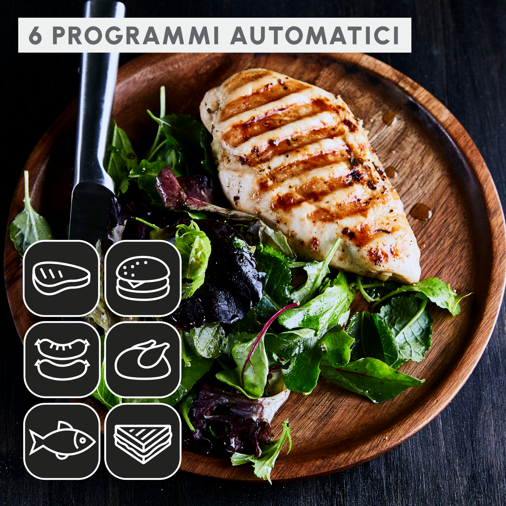 OptiGrill+, Griglia a Contatto Intelligente, Risultati Perfetti, Nessun Monitoraggio, 6 Programmi Automatici