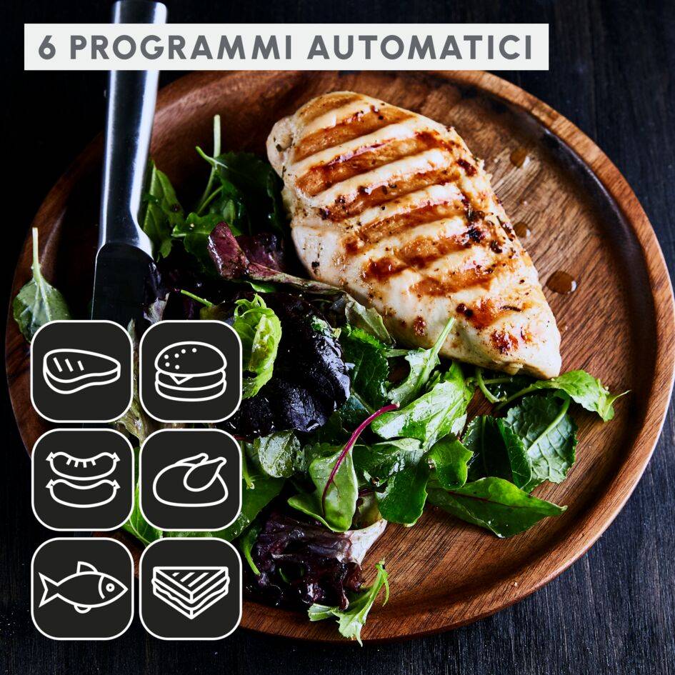 OptiGrill+, Griglia a Contatto Intelligente, Risultati Perfetti, Nessun Monitoraggio, 6 Programmi Automatici