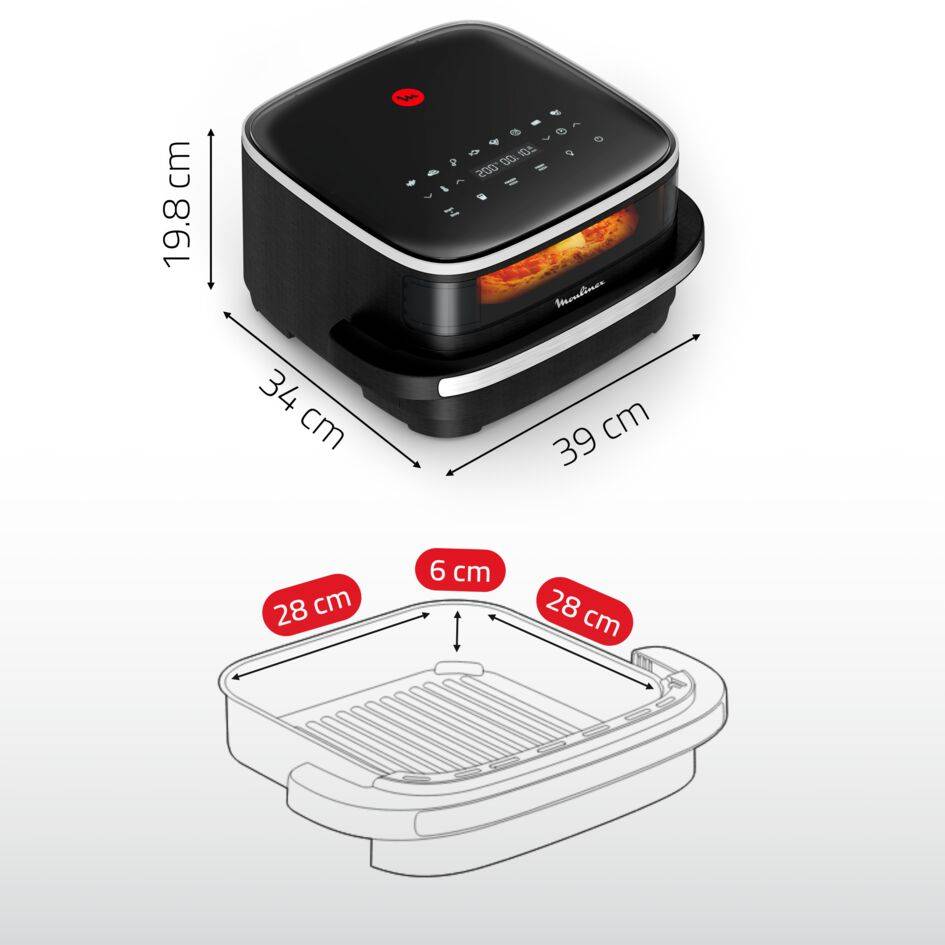Easy Fry XL Surface, Friggitrice ad Aria, Grande Superficie di Cottura, Visore