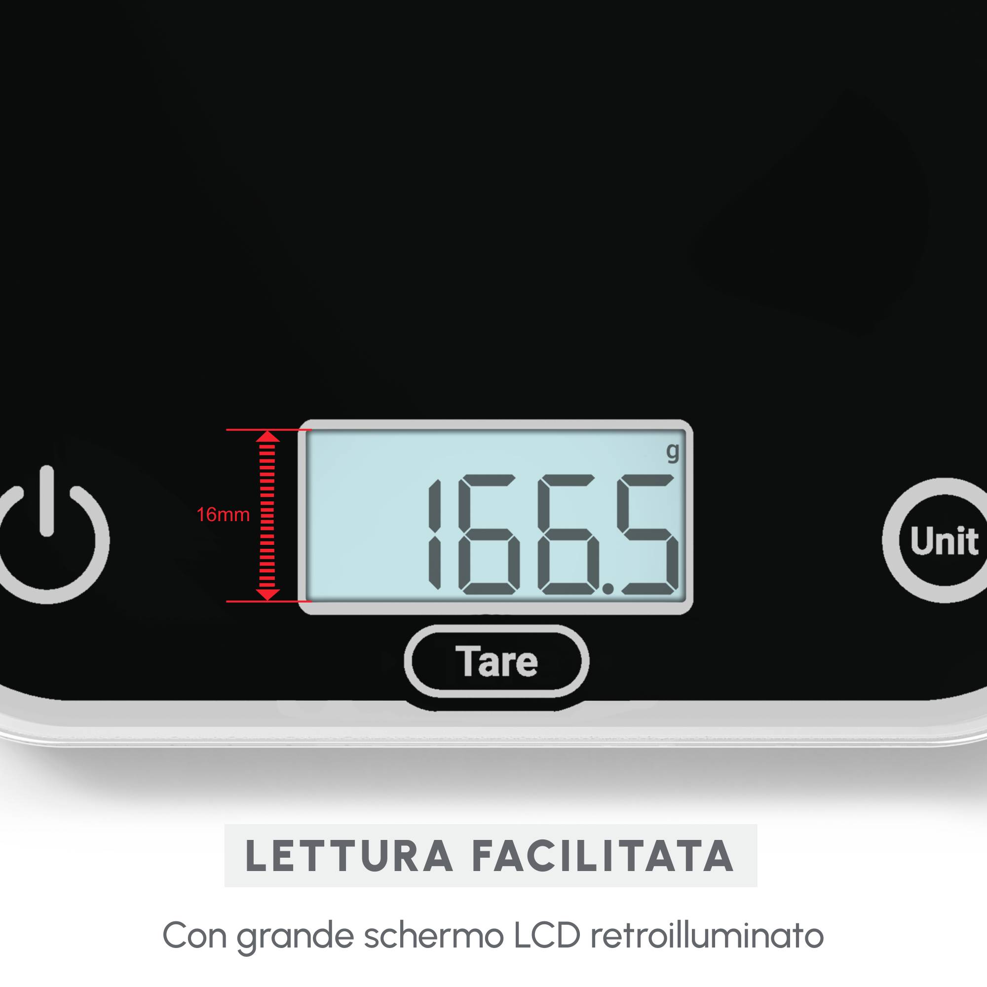 Optiss, Bilancia Da Cucina Digitale, Display di Facile Lettura Retroilluminato, Antigraffio