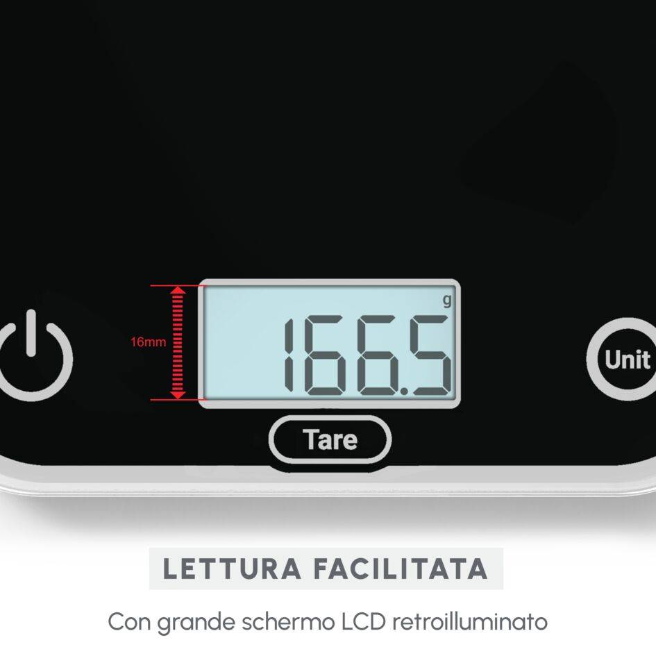 Optiss, Bilancia Da Cucina Digitale, Display di Facile Lettura Retroilluminato, Antigraffio