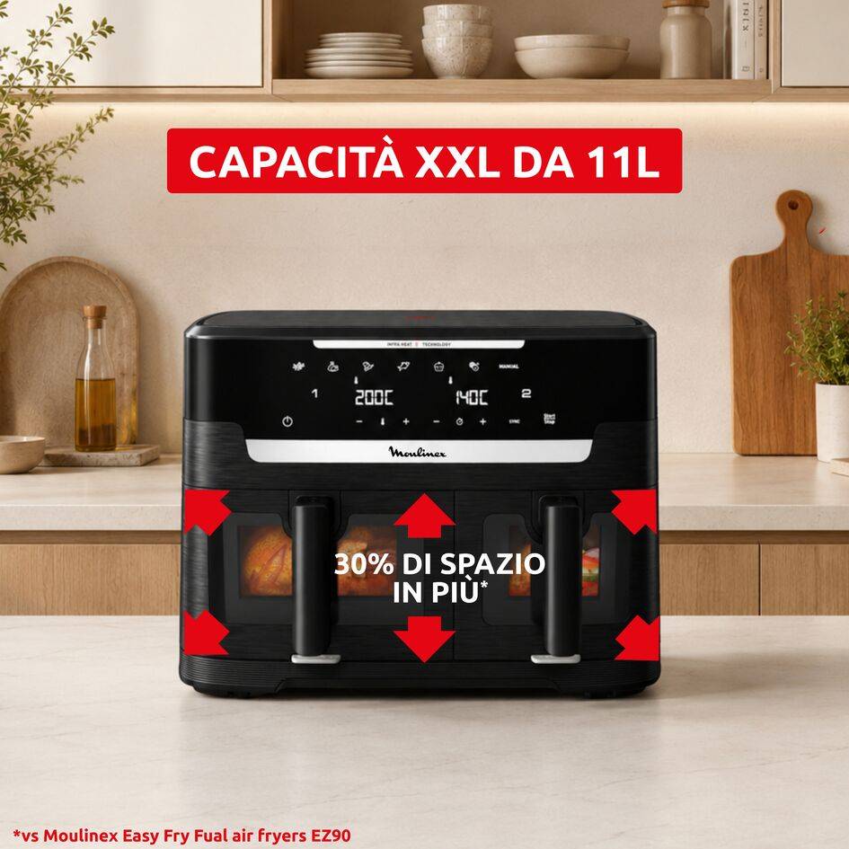 Ever Fry XXL Dual, Friggitrice ad aria doppia, Cottura Sincronizzata, Capacità 11 L
