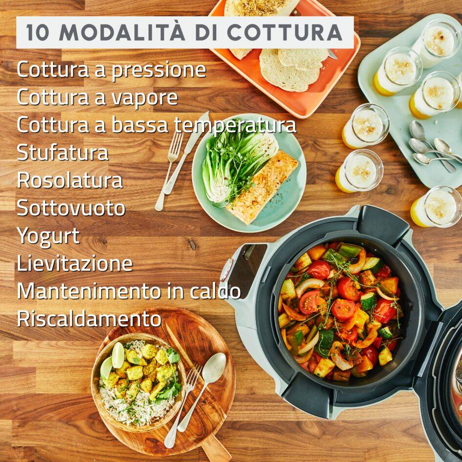 Cookeo Wi-Fi 10in1 Eucalyptus, Multicooker a Pressione, Capacità 6L, 10 Modalità di Cottura, Cottura Veloce