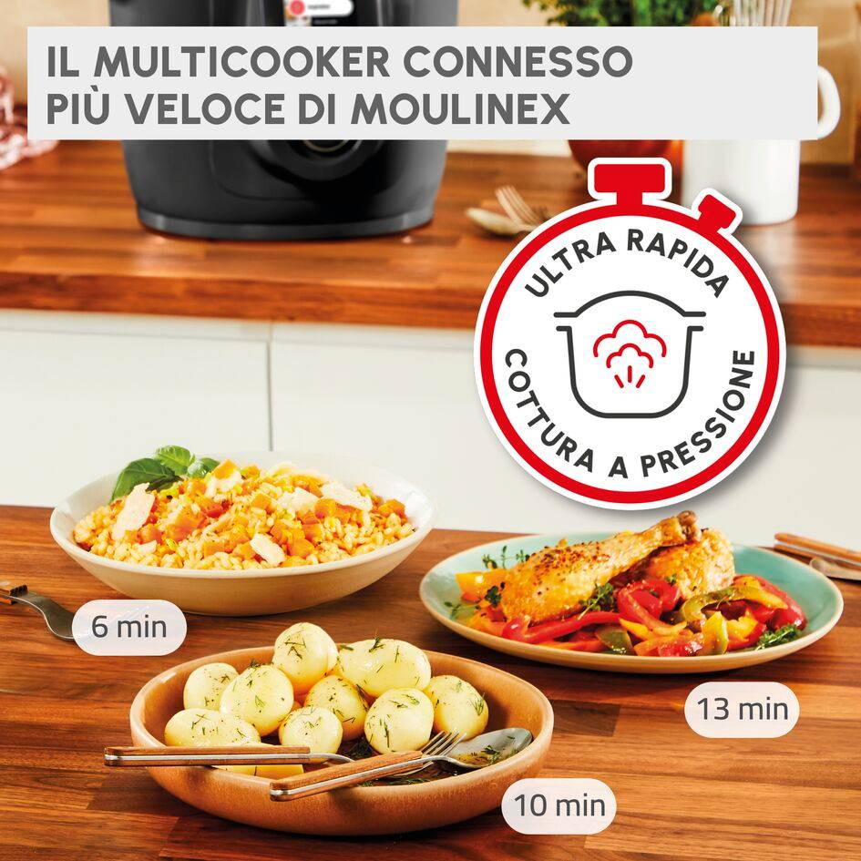 Cookeo Wi-Fi 10in1 Black, Multicooker a Pressione, Capacità 6L, 10 Modalità di Cottura, Cottura Veloce