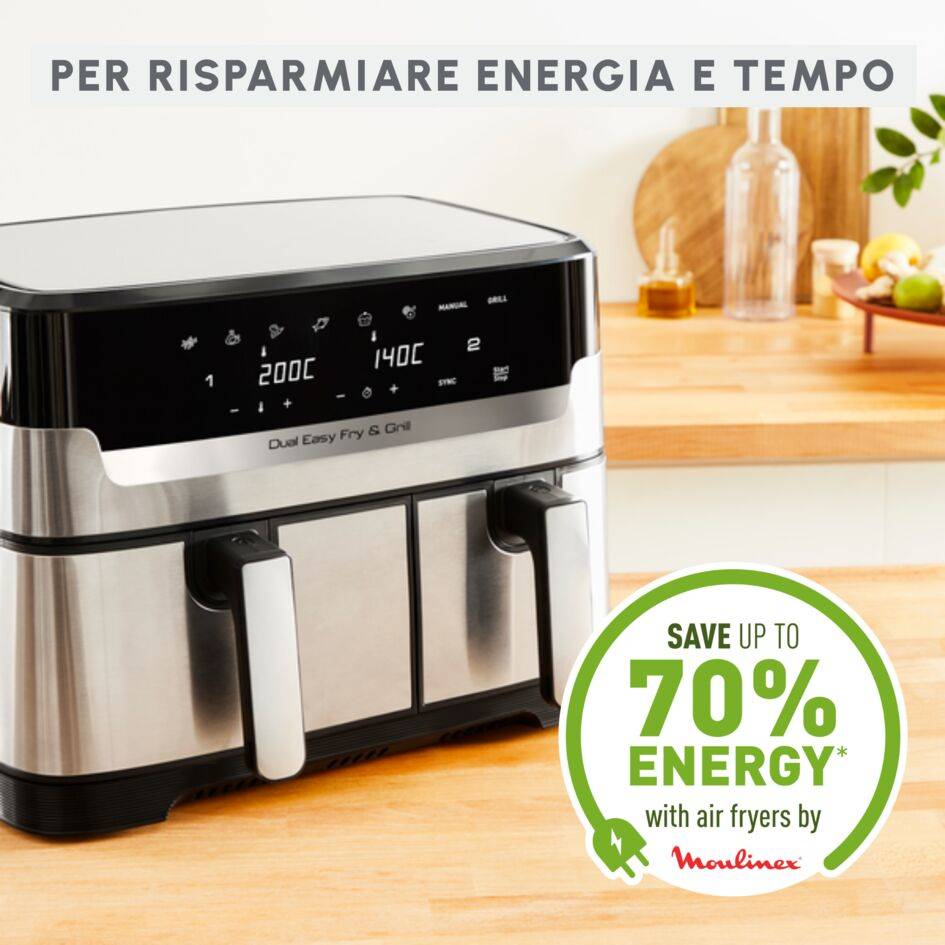 Dual Easy Fry & Grill, Friggitrice ad Aria, 8.3L,  2 Cestelli, Modalità Sync