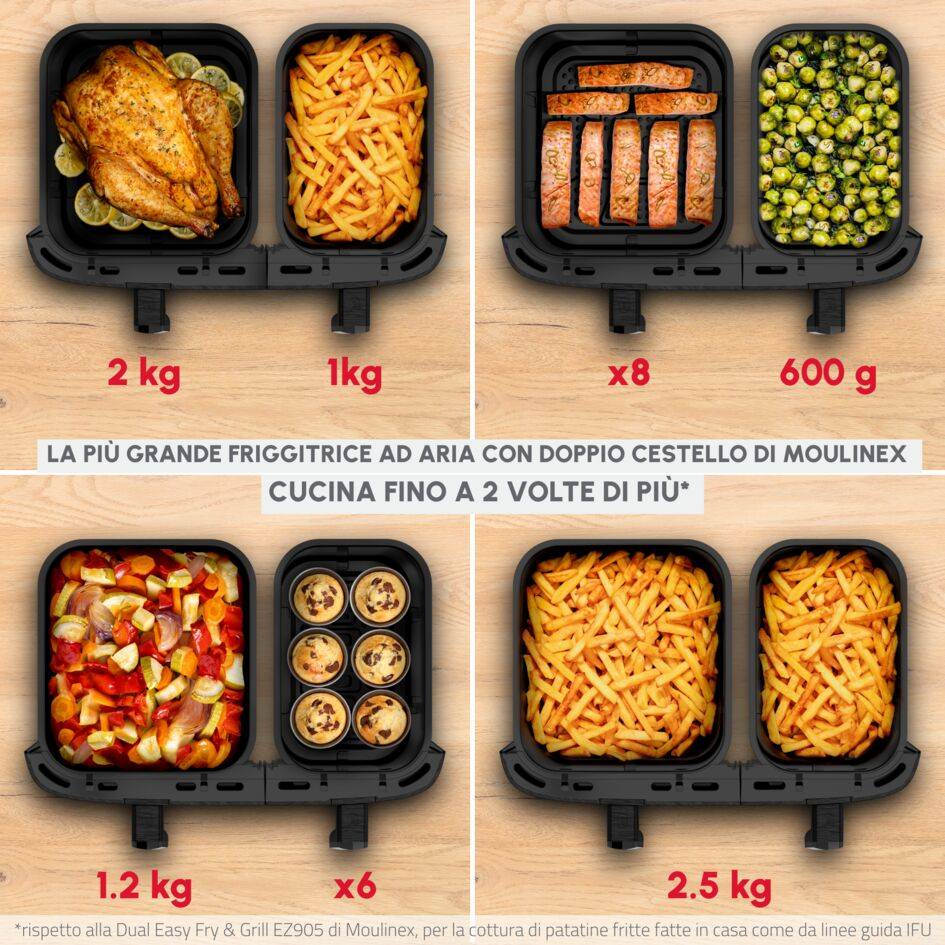 Dual Easy Fry XXL, Friggitrice ad Aria, 11L, 2 Cestelli, Modalità Sync